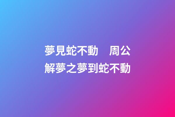 夢見蛇不動　周公解夢之夢到蛇不動